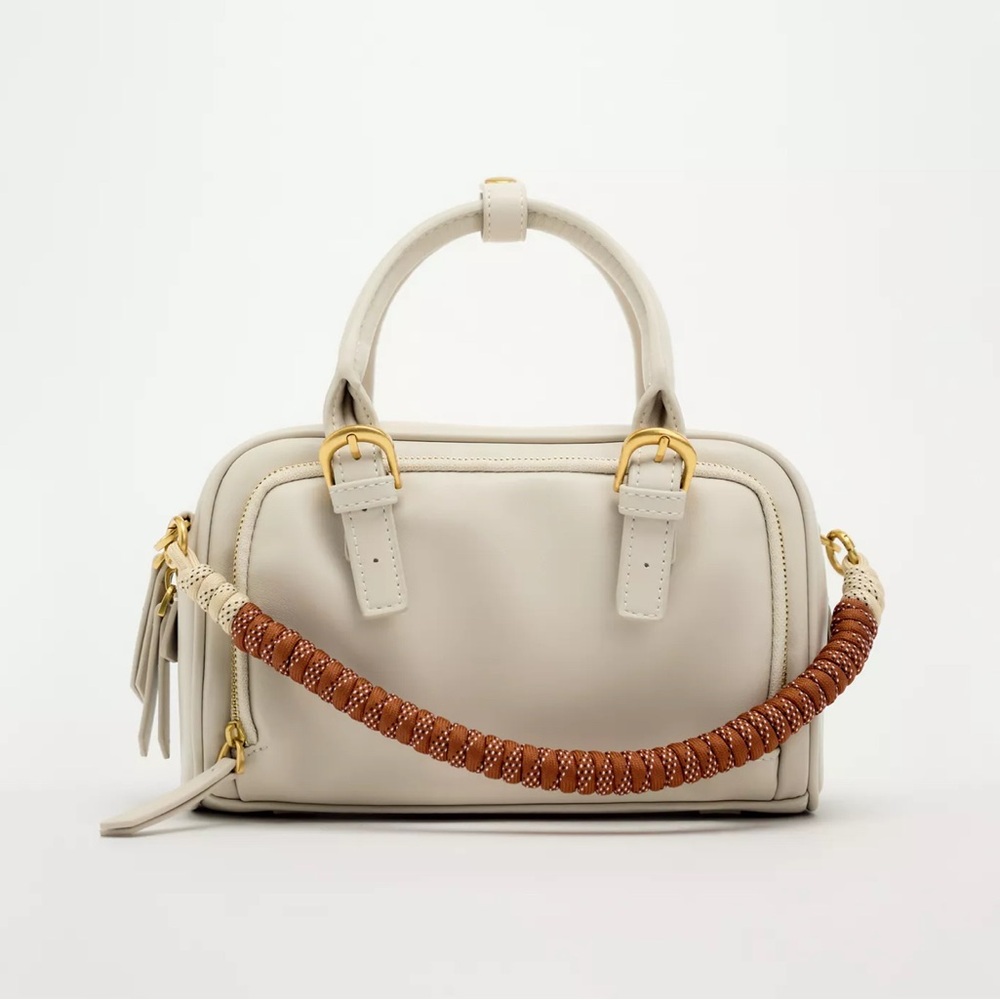 Zara Cream Satchel with Brown and Gold Details